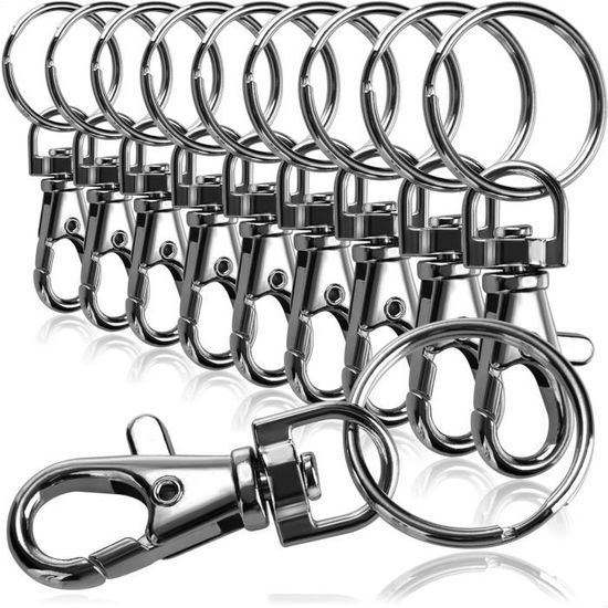 Lot De 30 Mousquetons Pivotants QWORK En Alliage - Porte-clés Argenté à Articulation En D Rotative 360°