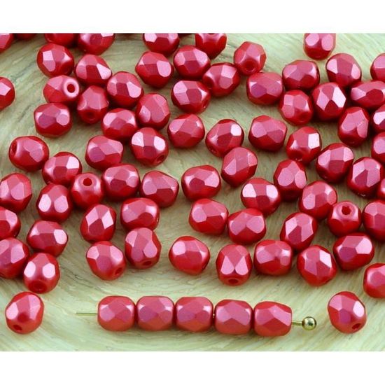 200 perles Nacrées 3mm Rouge Framboise en verre de Bohème 