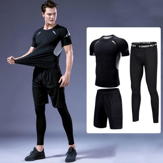 Pantalon De Compression Homme 3/4 YUSHOW - Séchage Rapide, Fitness, Running - Avec Poches