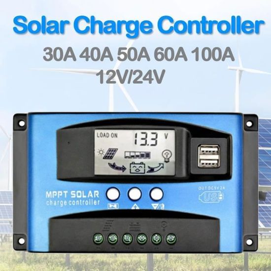 Régulateur De Charge Solaire PWM 30A - 12V/24V Auto - Double Port USB - Pour Panneaux Solaires Et Batteries Plomb - 4