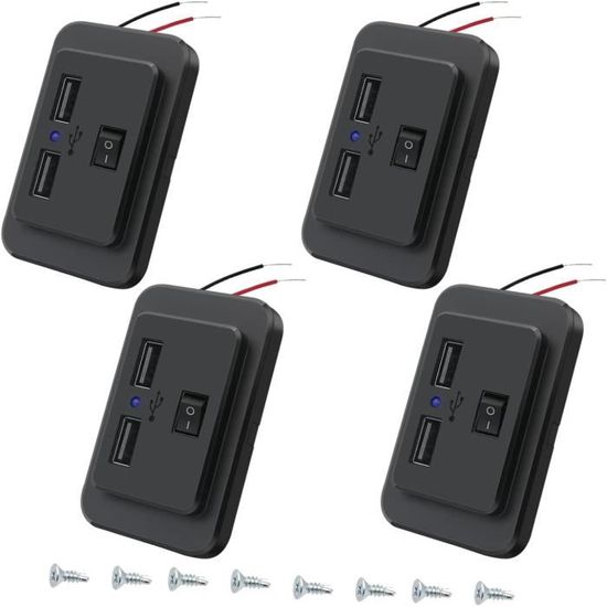 Chargeur USB Voiture 12V/24V Avec Interrupteur On/Off - Haute Qualité, ABS Noir