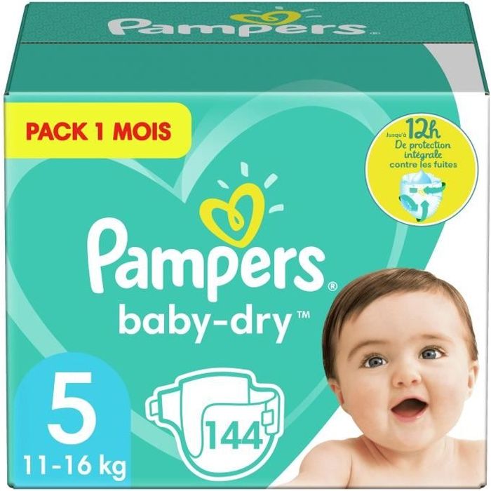 PAMPERS Baby Dry Taille 5 - 11 à 16kg - 144 couches - Format pack 1 mois