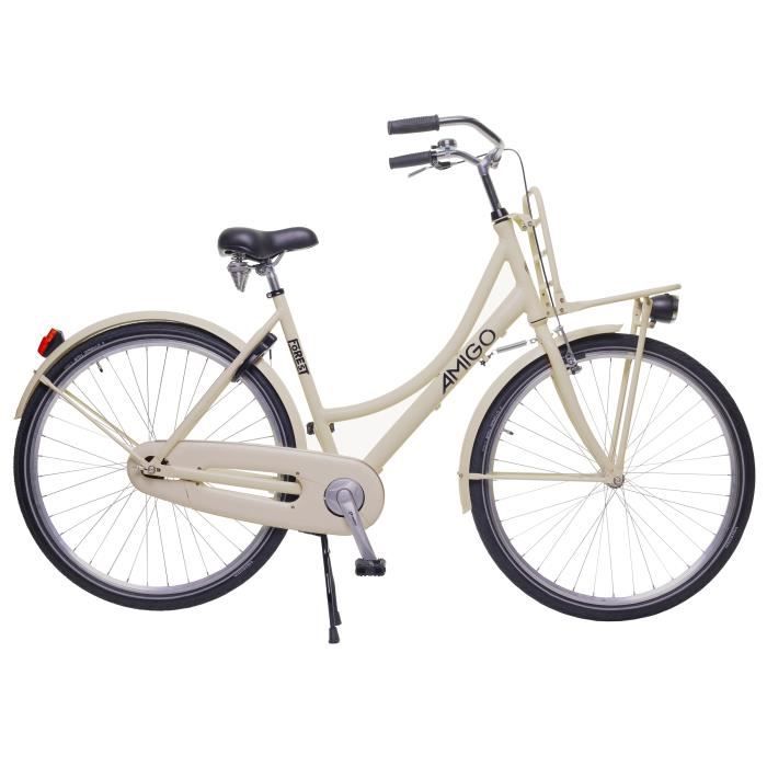 Amigo Forest - Vélo de ville pour femmes - Avec porte-bagages - 28 pouces - Beige