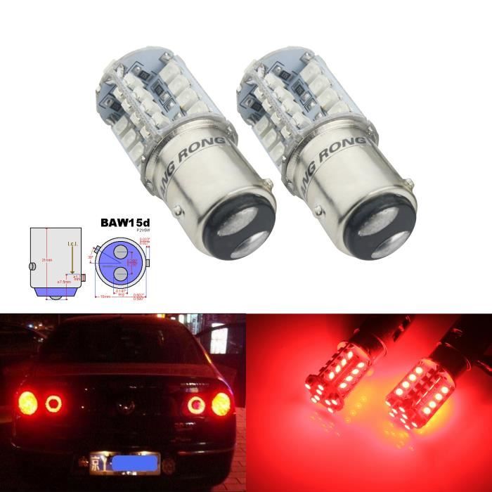 2x BAW15d PR21/5W LED Ampoules 40 SMD Rouge Clignotant Voyant Frein Lampe 21/5W