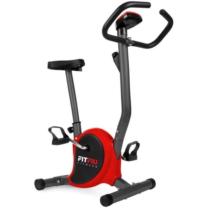 FITFIU Fitness BEST-100 - Velo d'appartement ultra-compact couleur rouge, reglabe 8 niveaux et ecran LCD, Entraînement fitness tonif