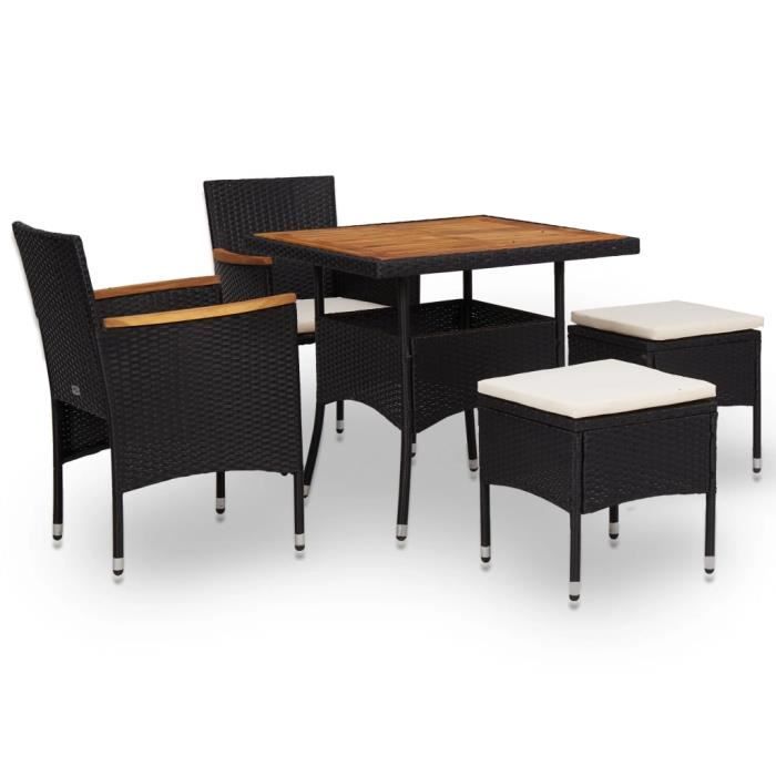 HAO Mobilier d'extérieur 5 pcs Noir Résine tressée et bois d'acacia #2