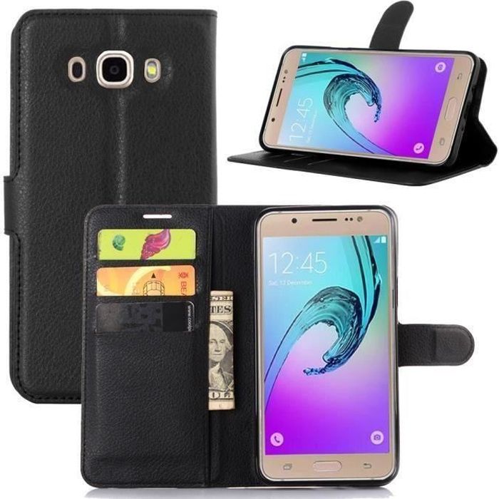 RongLe® PLT Mode Housse Étui Portefeuille Coque PU Pour Samsung Galaxy J710 (J7 2016) Noir