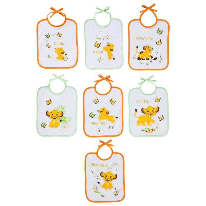DISNEY Lot de 7 bavoirs JOURNALIER ROI LION - Coton/Polyester - 20 x 25 cm - Naissance