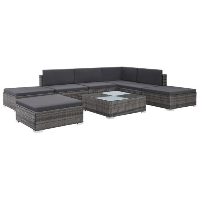 Salon de jardin 8 pcs - Ensemble repas de jardin Meuble de jardin avec coussins Résine tressée - Gris