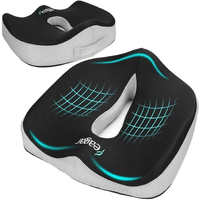 Feagar Coussin de Siège en Mousse à Mémoire, Coussin pour Chaise Bureau Auto Voiture Fauteuil Roulant, Noir