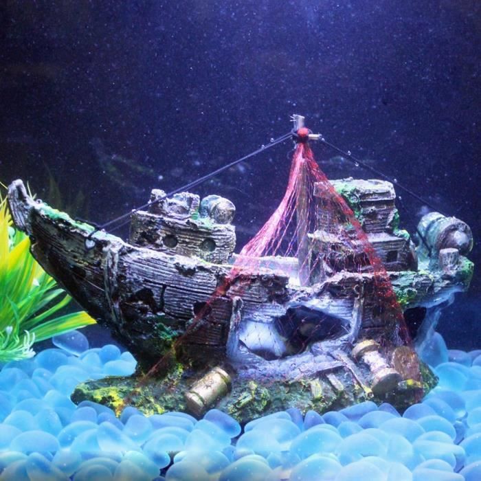 Décoration - aquarium,Décoration d'aquarium en résine, épave artificielle, bateau à voile, destructeur d'aquarium, - Type Bleu-S