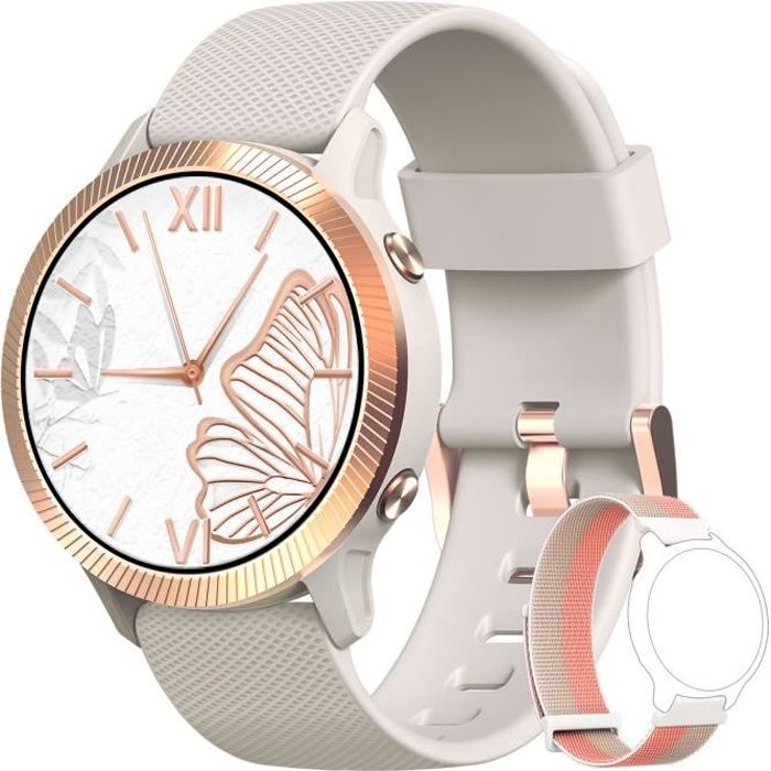 Montre Connectée Femme Intelligente SmartWatch Sport Etanche Double Sangles pour Iphone Huawei Android iOS gris