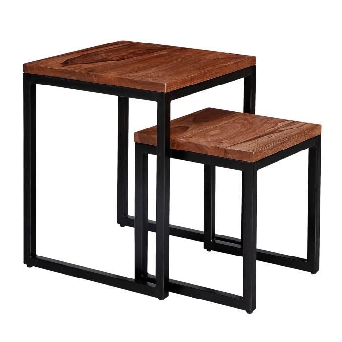 FineBuy Tables gigognes Bois Massif / Métal Table d'appoint Table de Salon