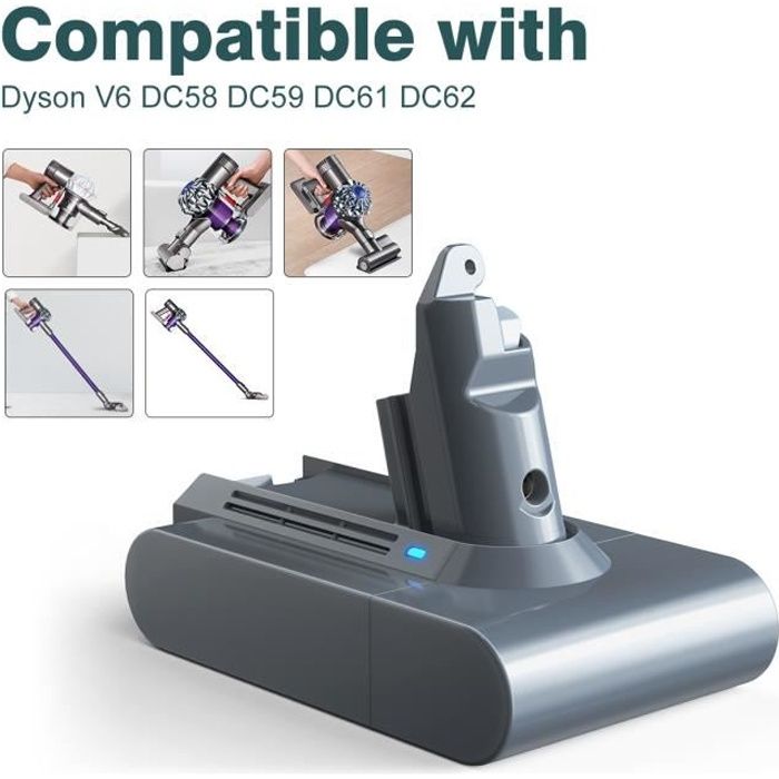 Batterie Dyson V6-Batterie Remplacement 21.6V 3000mAh Li-ion Batterie rechargeable Pour DC58 DC59 DC61 DC62-aspirateur portatif-gris