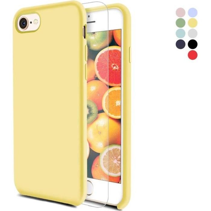 Coque iPhone Se (2020) [avec Verre Trempé], Silicone Liquide Housse Case Anti-Choc Anti-Rayures Protection Complète Cover ÉQ6375