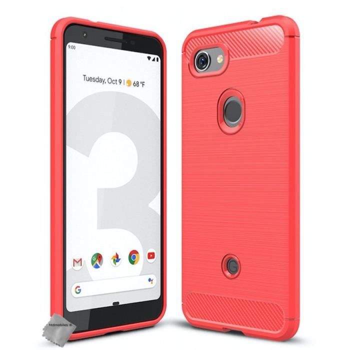 Coque silicone gel carbone pour Google Pixel 3a + film ecran - ROUGE