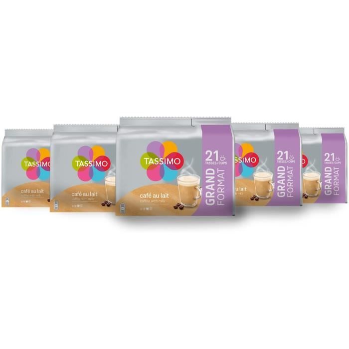 Tassimo Café Dosettes - 105 boissons Café au Lait (lot de 5 x 21 boissons)