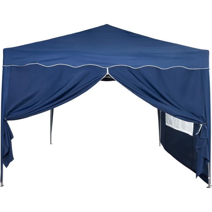 Tonnelle Pliante 3x3 m avec 2 panneaux latéraux, Waterproof, sac de transport et accessoires - Bleu