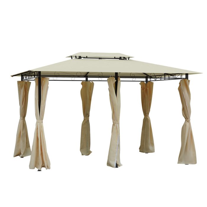 Tonnelle barnum pavillon de jardin style colonial double toit toiles latérales amovibles 3L x 4l x 2,65H m crème