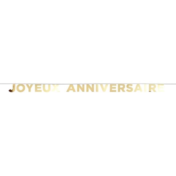 Banderole en carton 2.5m - Joyeux Anniversaire Or aille Unique Or & Noir