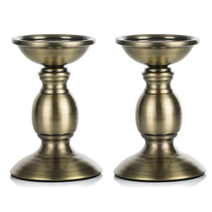 2 Bougeoirs en Fer, pour Bougies Piliers ou Bougies LED Sans Flamme, Cadeaux pour Mariage, FêTe, Maison.Bronze (2 X S)