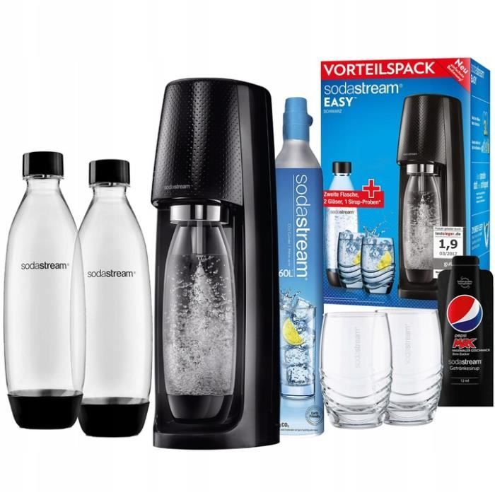 SODASTREAM SPIRIT SATURATEUR D'EAU SIPHON + 2 BOUTEILLES + 2 VERRES + PEPSI SIROP 12 ML