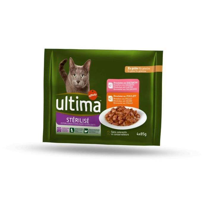 ULTIMA Chats Stérilisés Bouchées Pour Chat Adulte Viandes Et Poissons Sachet 4x85g