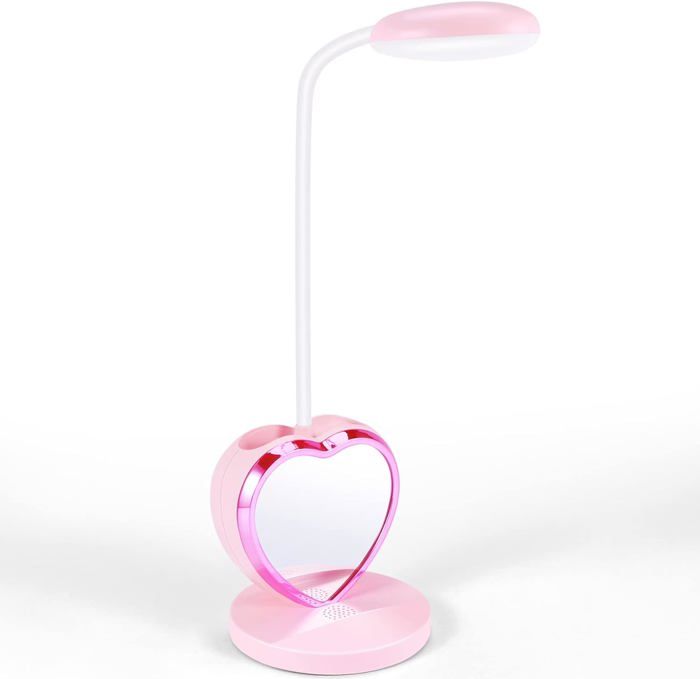 Lampe de bureau une LED pour filles lampe de bureau une LED rechargeable avec port de charge USB et porte-stylos Dimmable Rose