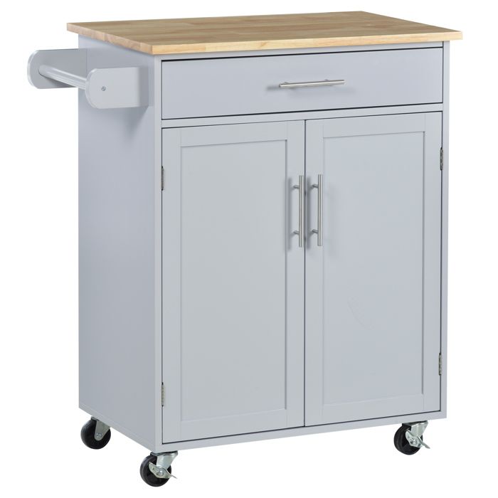 Desserte de cuisine sur roulettes chariot de service Ilot de cuisine avec tiroir de placard et porte-torchons - gris Desserte de cuisine sur roulettes chariot de service Ilot de cuisine avec tiroir de placard et porte-torchons - gris
