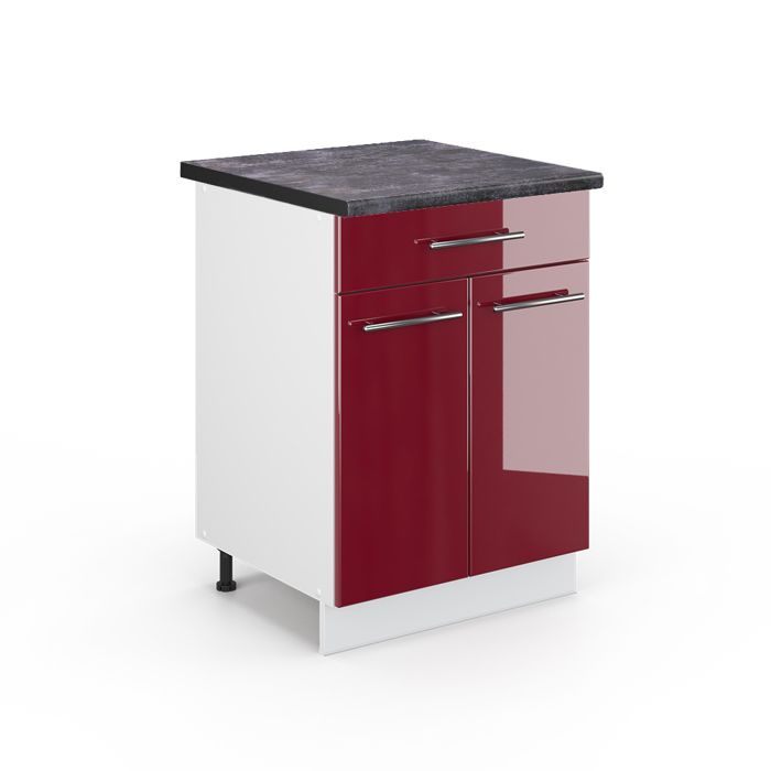 Meuble cuisine Fame-Line 60cm avec tiroir PT Anthracite Rouge bordeaux Haute brillance/Blanc Vicco 47004