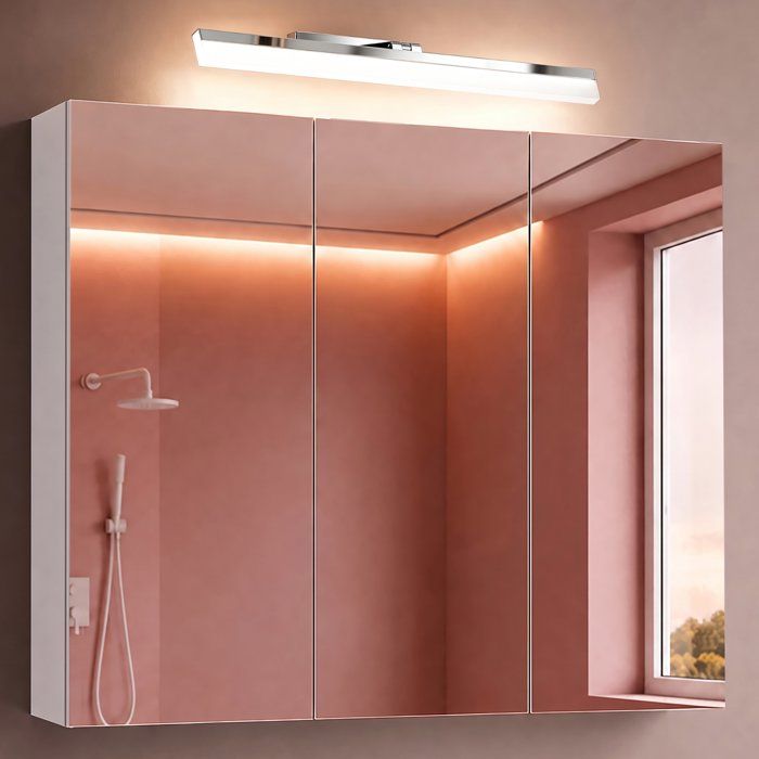 Sogood Armoire Murale Salle de Bains avec Miroir et Lampe Luxaris Chromé Placard de Rangement Blanc Mat en Bois 100 cm