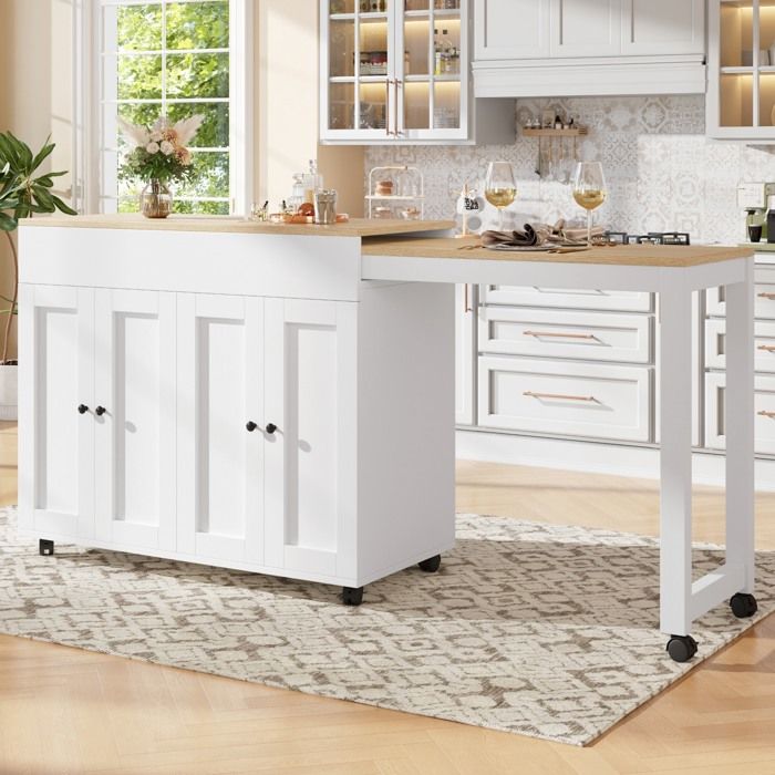 Table de bar extensible moderne (118-180 × 50 × 94 cm) avec rangement six étagères table bistrot pour salle à manger – Blanc