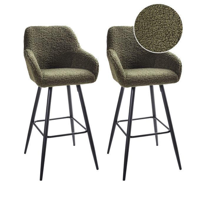 Lot de 2 chaises de bar CASMALIA Bouclé Vert foncé Lot de 2 chaises de bar CASMALIA Bouclé Vert foncé