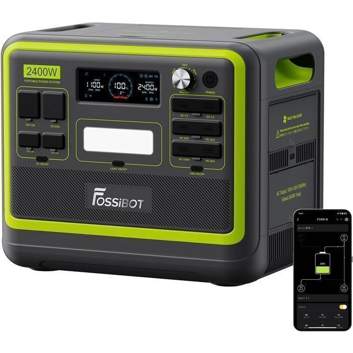 FOSSIBOT F2400 LiFePO4 Batterie Générateur Electrique -2048Wh 2400W Centrale Électrique Portable Station Energie-Camping RV UPS-APP