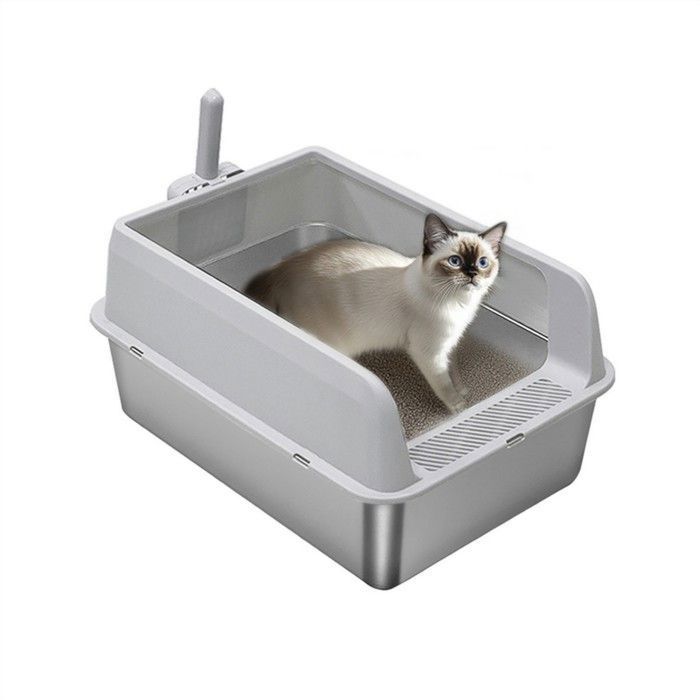 Meilleurs prix pour Bac à Litière en Acier Inoxydable pour Chats 27L Grande capacité Semi-fermée 59x33x29cm