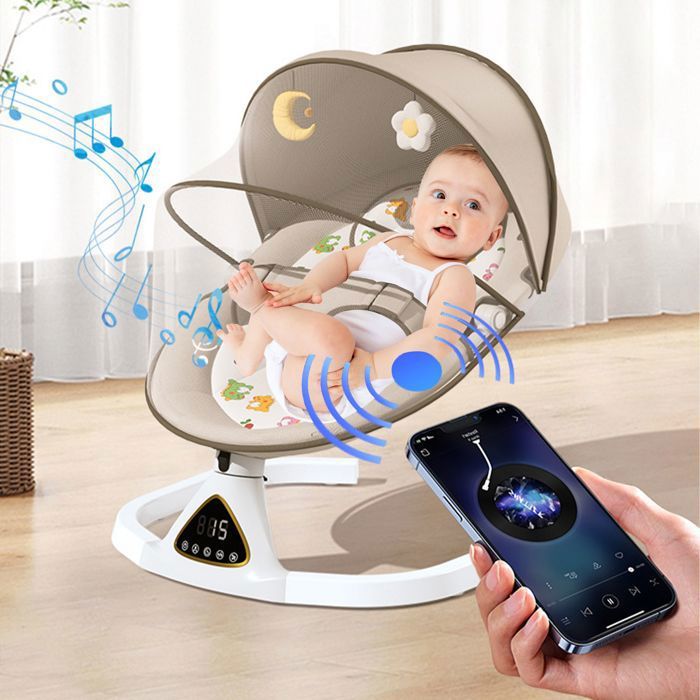 Balancelle Transat Bébé 5 Vitesses 3 Positions de Siège Panneau Tactile Télécommande Bluetooth Barre de Jouets Charge 15 kg