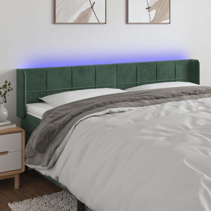 CHIC Tête de lit et lumières LED - Armoire de Tête Lit pour lire - Vert foncé 163x16x78/88 cm Velours@SARA292263
