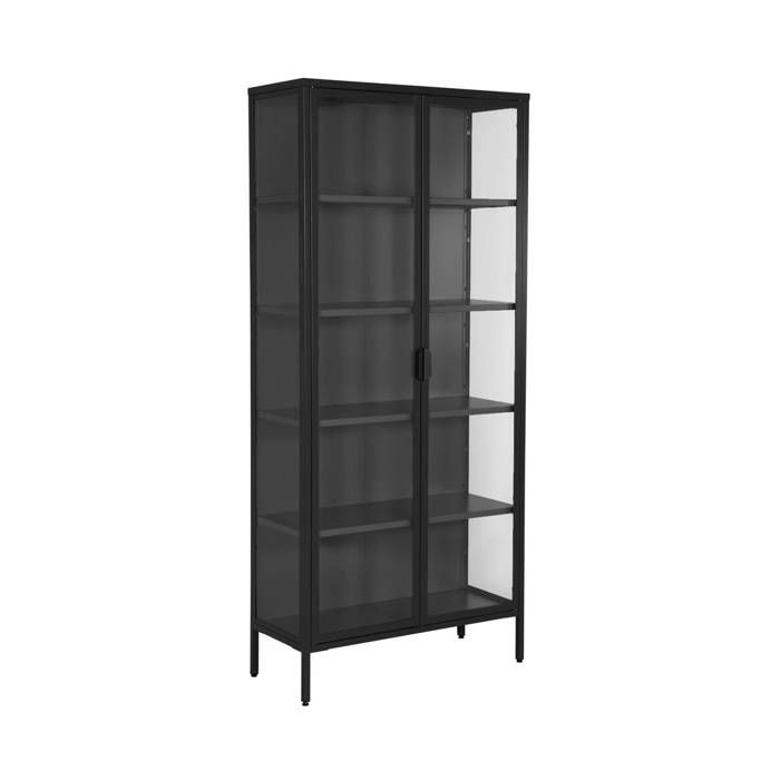 Buffet. vaisselier acier et verre trempé 2 portes 180cm noir - Arkansas