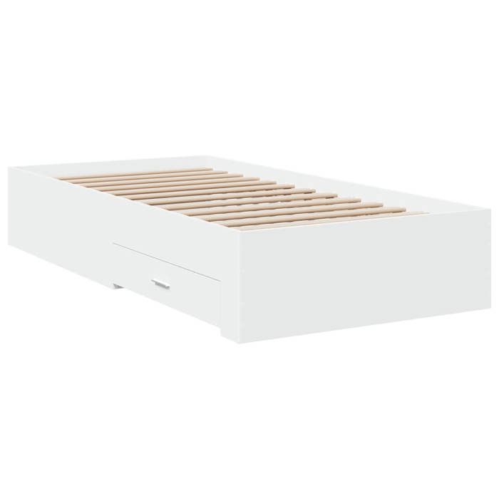 Blanc 90 x 190 cm - Lit Bois - stables et durable - Cadre de lit avec tiroirs - matelas non inclus - blanc 90x190 cm 001_862975