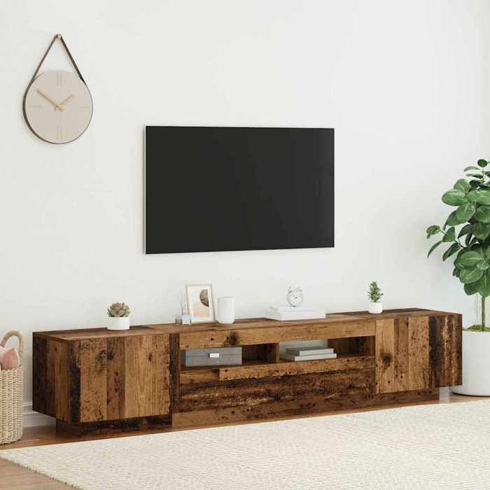 (SOLDES Nouvelle année）Classique Meuble TV - avec lumières LED vieux bois - Bois dingénierie FR26_09191845
