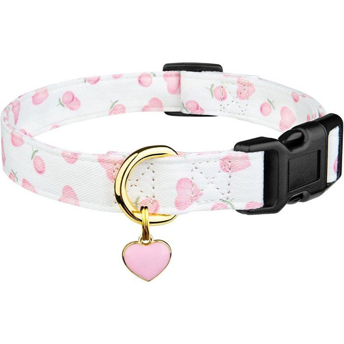 Collier pour chien - Collier pour chiot - Collier en coton fait main - Motifs mignons et originaux - Cœur blanc et rose avec pendent