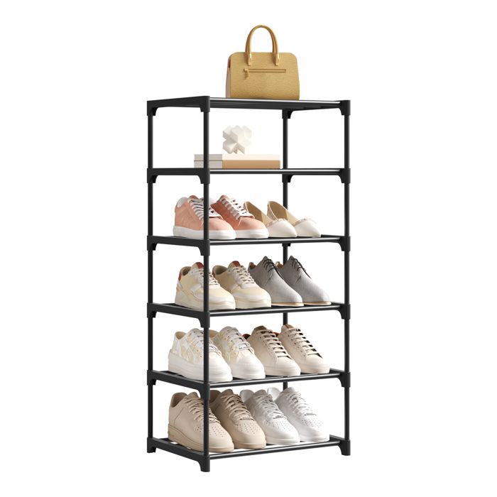 Étagère Chaussures à 6 Niveaux - WOLTU Rangement Chaussures Étroit - Tube en Métal - 42x30x88cm - Noir