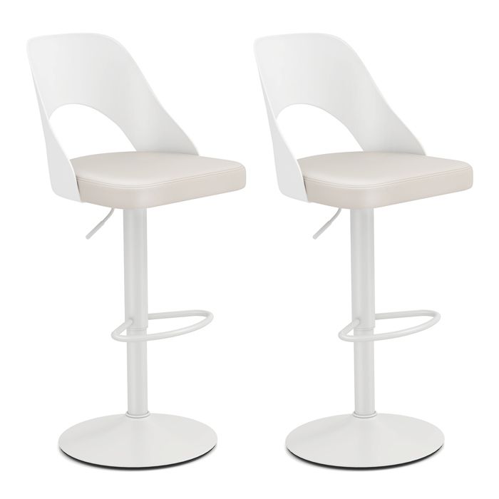 GIANTEX Tabourets de Bar Rembourrée- Lot de 2 Chaises de Bar- Siège Pivotant à 360- Hauteur Réglable- Dossier- Base en Métal- Blanc