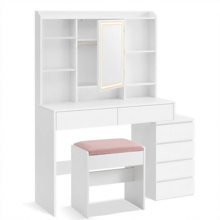 Coiffeuse avec Grand Miroir LED avec Tabouret 40 x 1183 x 145 cm Blanc