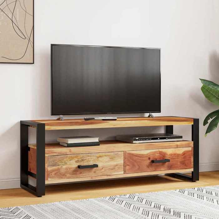 En solde Meuble TV pour Télévision - CLOUD - TABLE TV/BANC TV - 120x35x45 cm Bois massif avec finition miel LL3827