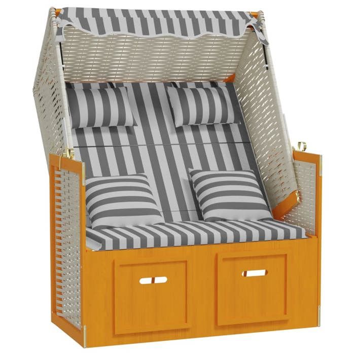 Strandkorb/Lit-canapé dextérieur - CLARENCE® - Bain de Soleil simple - avec coussins résine tressée bois solide blanc gris 42556