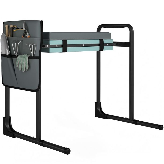 Tabouret de jardin - Outsunny - siège et genouillère pliable - coussin rembourré - acier - charge 150kg - 60 5x29x50cm - gris foncé