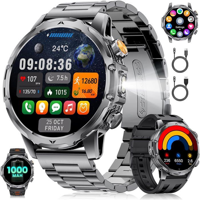 Montre connectée homme EF23-B 153 HD Militaire Batterie 1000mAh