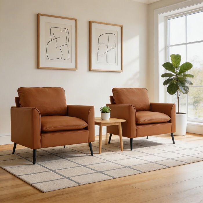 Fauteuil dappoint 1 place - Détente - Similicuir marron - Coussins tête et lombaires - Style scandinave moderne