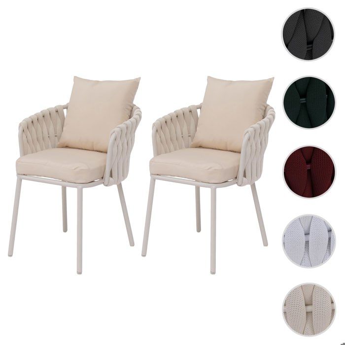 Lot de 2 chaises de salle à manger en aluminium HWC-P89 crème Lot de 2 chaises de salle à manger en aluminium HWC-P89 crème